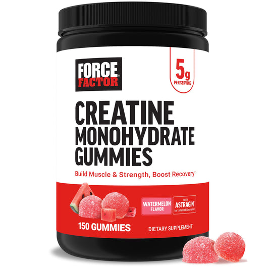 Force Factor Creatine Monohydrate Gummies, 5g Dose for Men & Women to Support Muscle, Strength, Recovery, Cognitive Health & Memory, Blue Raspberry, 150 Gummies