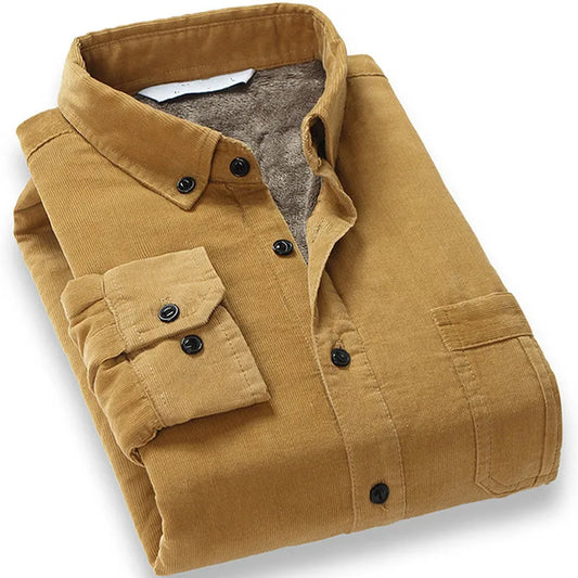 Quality Men's Cotton Corduroy Warm Winter Shirt Thick Fleece Lining Thermal Shirt Long Sleeve Bottoming Shirt Mens Winter Shirts