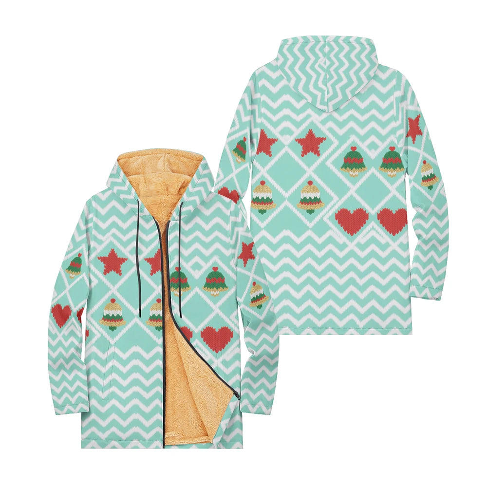 Unisex Christmas Winter Hooded Jacket with Festive Patterns Snowflakes Snowmen Reindeer and Penguins Soft Fleece Lining Warmth