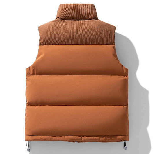 Winter Unisex Puffer Vest Thickened Warm Corduroy Windproof Outdoor Sleeveless Stand Collar Fashion Casual Cotton-Padded Coat