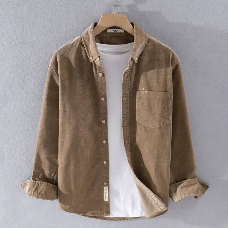 Corduroy Long Sleeve Shirt Men Spring Autumn New Style Japanese Retro Loose Casual Jacket