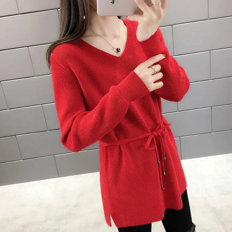 Knitted Sweaters For Women Solid Sale All Cheap Autumn Clothes Japanese Style On Promotion Attractive Top V Neck Female Pullover