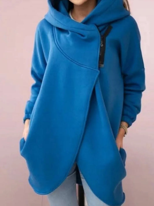 Fashion Hooded Hoodie For Women Casual Solid Zip Long Sleeve Loose Coats Tops Female Holiday Streetwear Autumn Winter Clothes