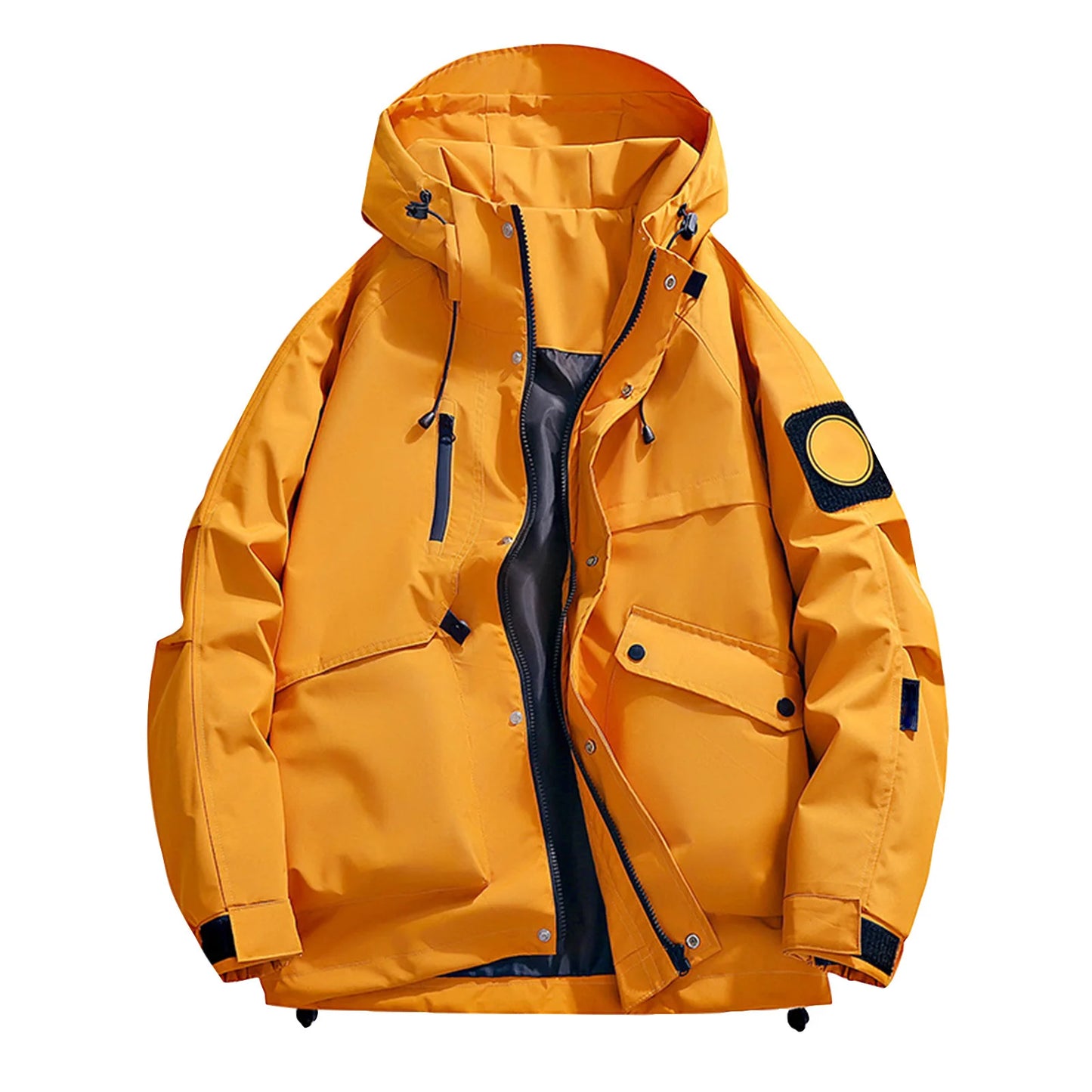Unisex Autumn Winter Jacket Solid Color Outdoor Workwear Casual Loose Zipper Pocket Warm Long Sleeved Jacket Windproof Jacket