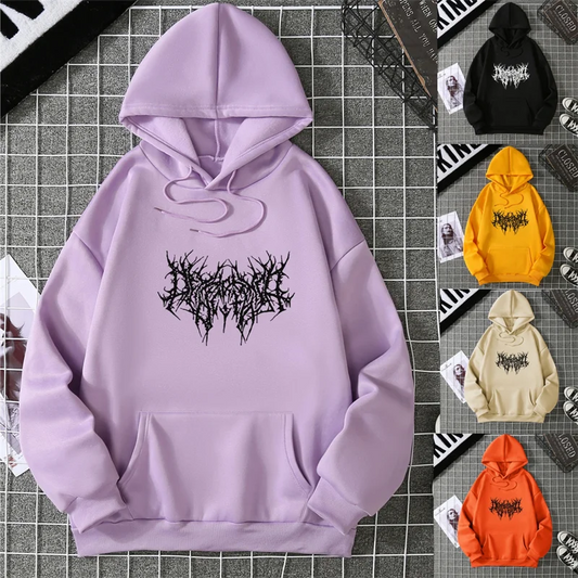 Winter Unisex Hoodie Drawstring Elastic Cuff Thorn Print Thick Hooded Sweatshirt Casual Long Sleeves Pullover Warm Tops Lady