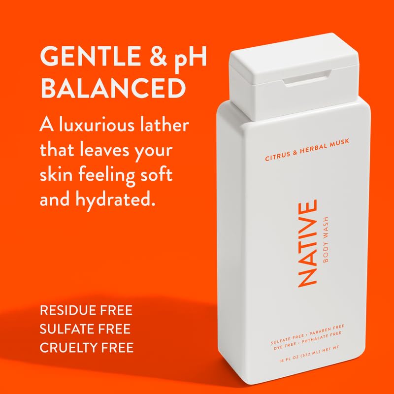 Native Body Wash Contains Naturally Derived Ingredients | For Women & Men, Sulfate, Paraben, & Dye Free Leaving Skin Soft and Hydrating | Sea Salt & Cedar 18 oz