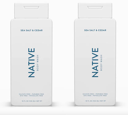 Native Body Wash Contains Naturally Derived Ingredients | For Women & Men, Sulfate, Paraben, & Dye Free Leaving Skin Soft and Hydrating | Sea Salt & Cedar 18 oz