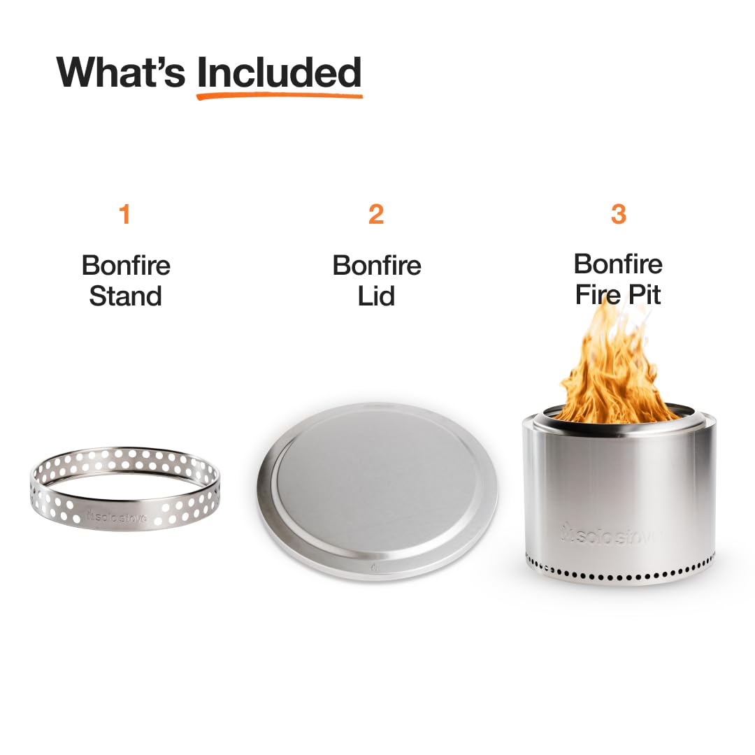 Solo Stove Bonfire with Stand | 19.5" Smokeless Fire Pit, Removable Ash Pan | Portable Stainless Steel Wood Burning Outdoor Fireplace, Ideal for 4–6 People, 21.75 lbs
