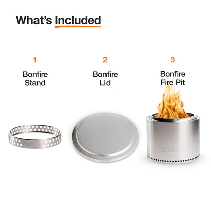 Solo Stove Bonfire with Stand | 19.5" Smokeless Fire Pit, Removable Ash Pan | Portable Stainless Steel Wood Burning Outdoor Fireplace, Ideal for 4–6 People, 21.75 lbs