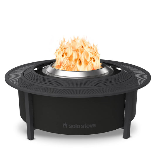 Solo Stove 42 Inch Fire Pit Surround Tabletop - Portable Protective Barrier for Wood Burning Fire Pits for Safety & Extra Space - Powder-Coated Steel and UV-Resistant Outdoor Fabric, Black