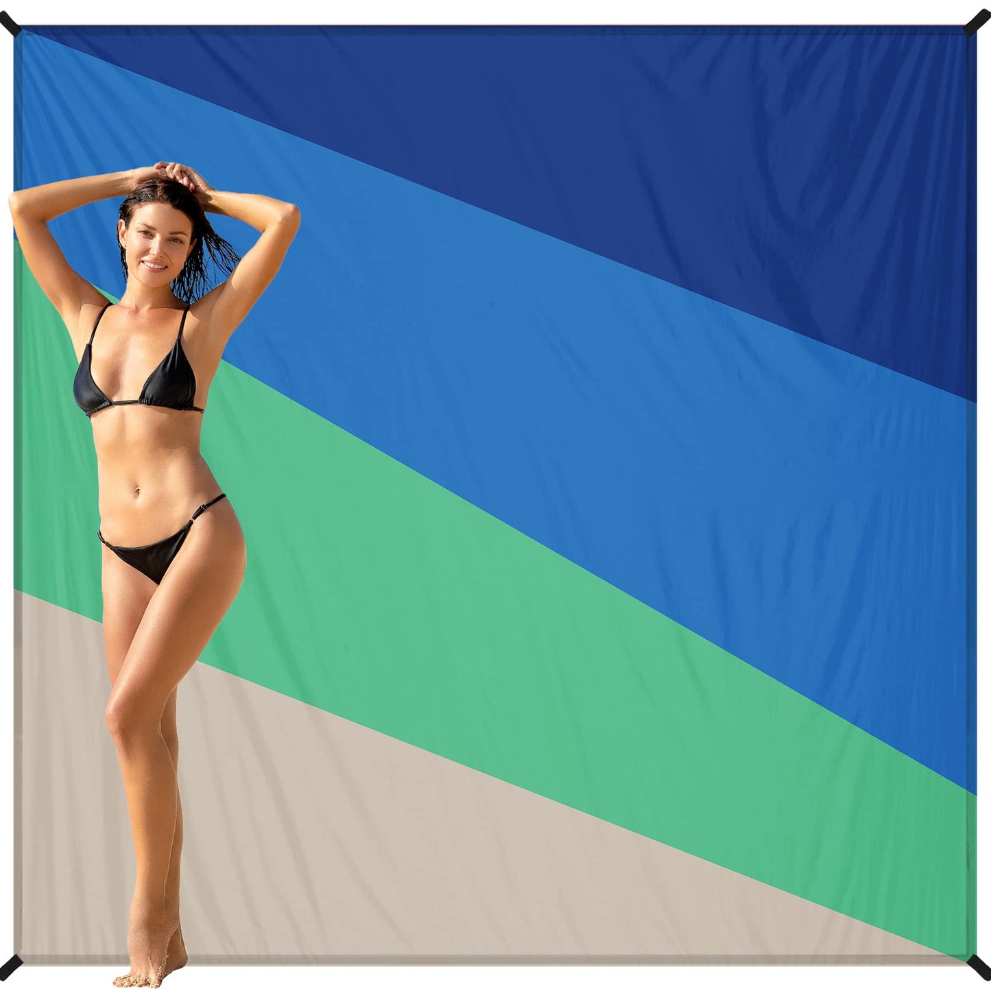 BYDOLL Beach Blanket Waterproof Sandproof Large Sand Free,78''X81''/10'X9' Oversized Sandless Lightweight Blanket Picnic Mat for Beach Travel Camping Hiking with Stakes