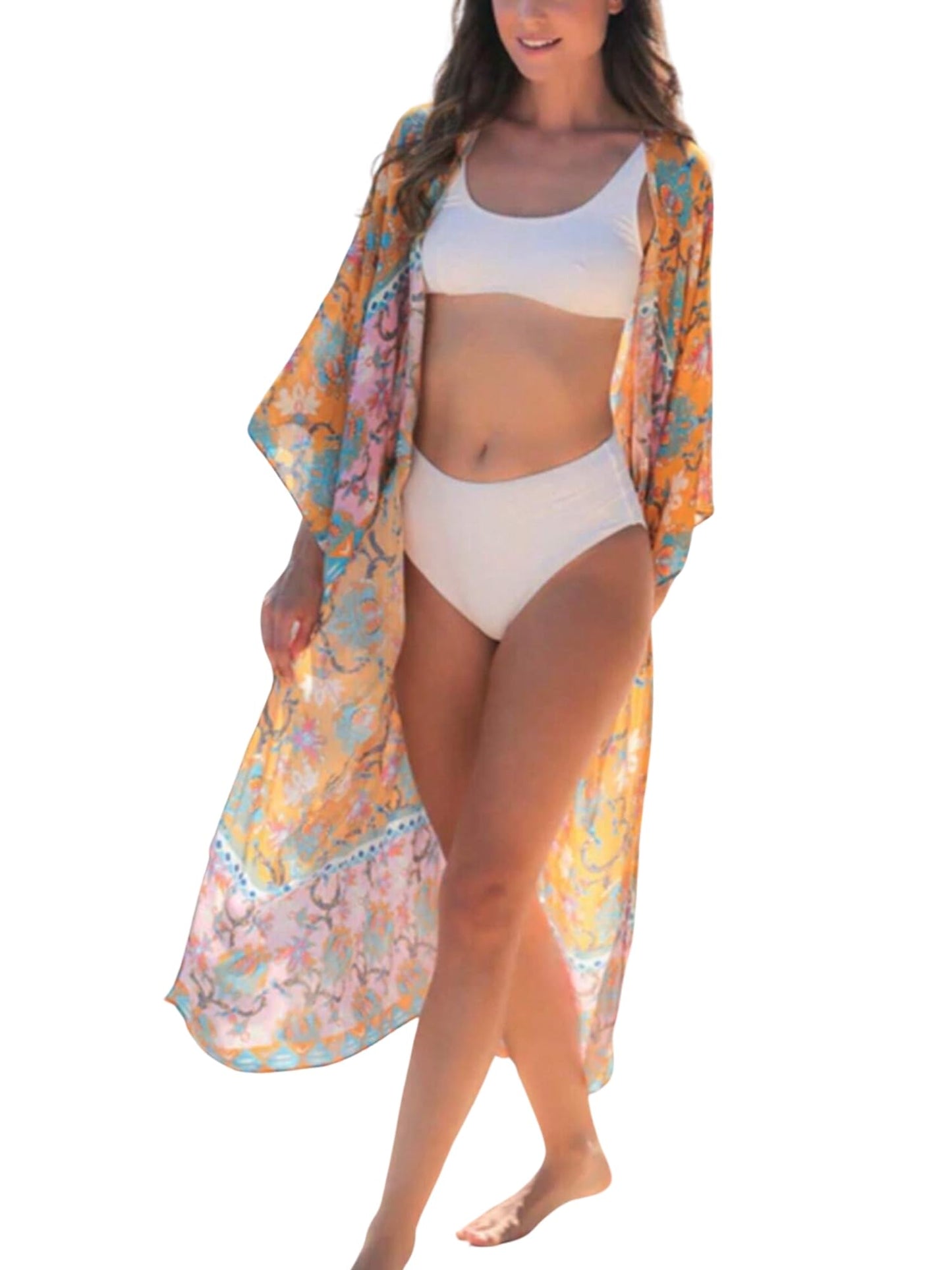 Breezy Lane Women's Kimono Cardigan Summer Swimsuit Coverups Beach Cover Up with Floral Print for Vacation