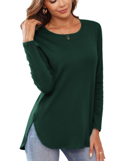 Herou Women's Casual Long Sleeve T Shirt Crewneck with Side Split Fall Pullover Loose Tunic Sweater Tops