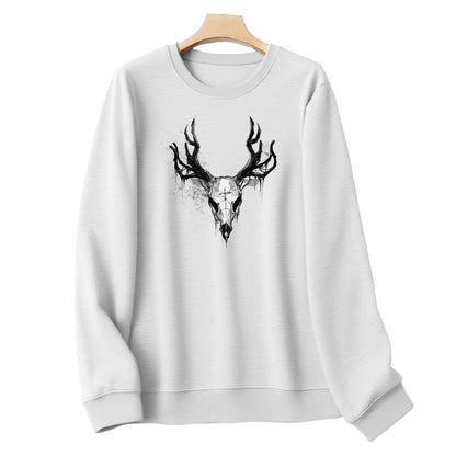 LOAIHA Womens Boho Western Skull Graphic Sweatshirt Long Sleeve Crewneck Pullover White Cotton Blend Casual Streetwear Top