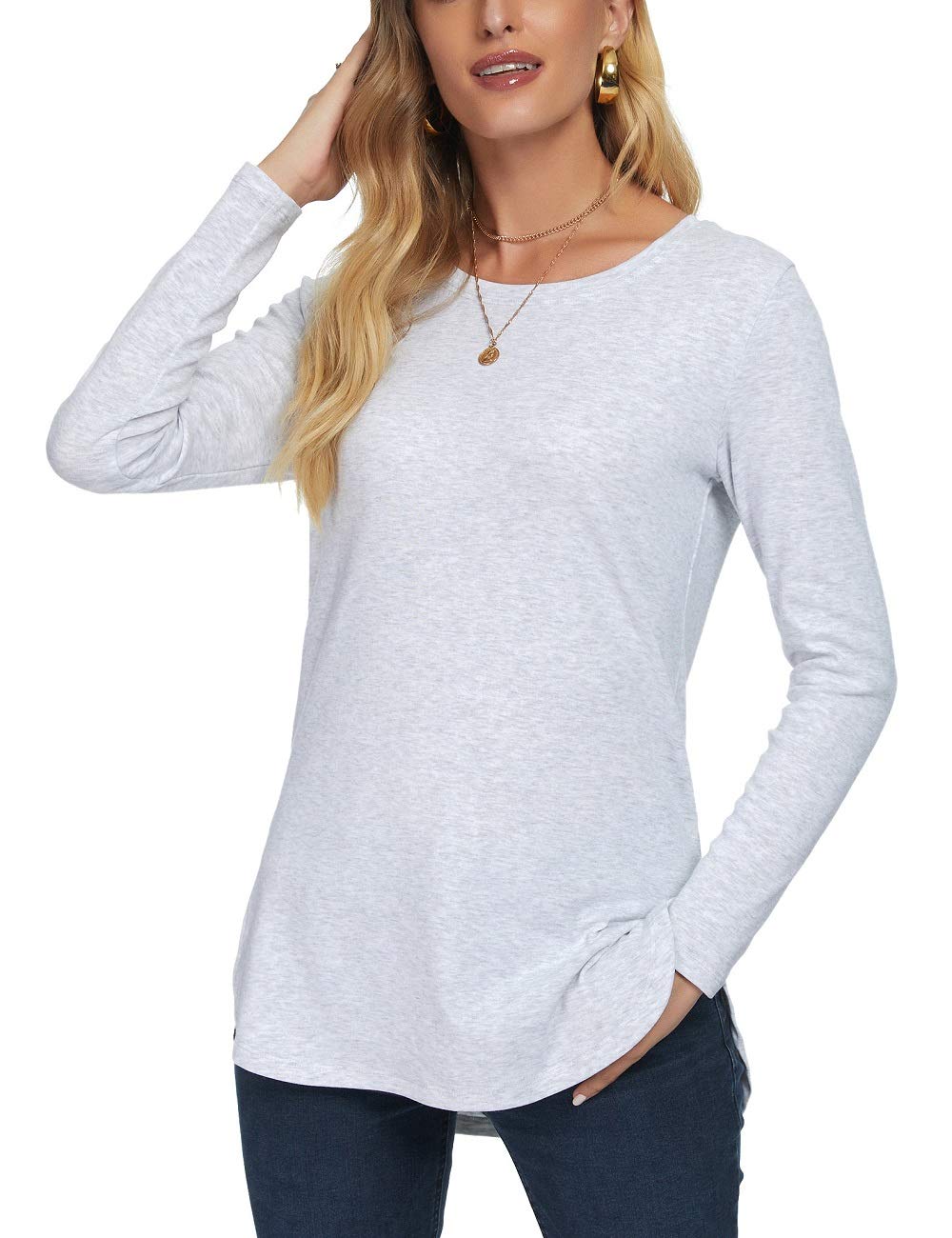 Herou Women's Casual Long Sleeve T Shirt Crewneck with Side Split Fall Pullover Loose Tunic Sweater Tops