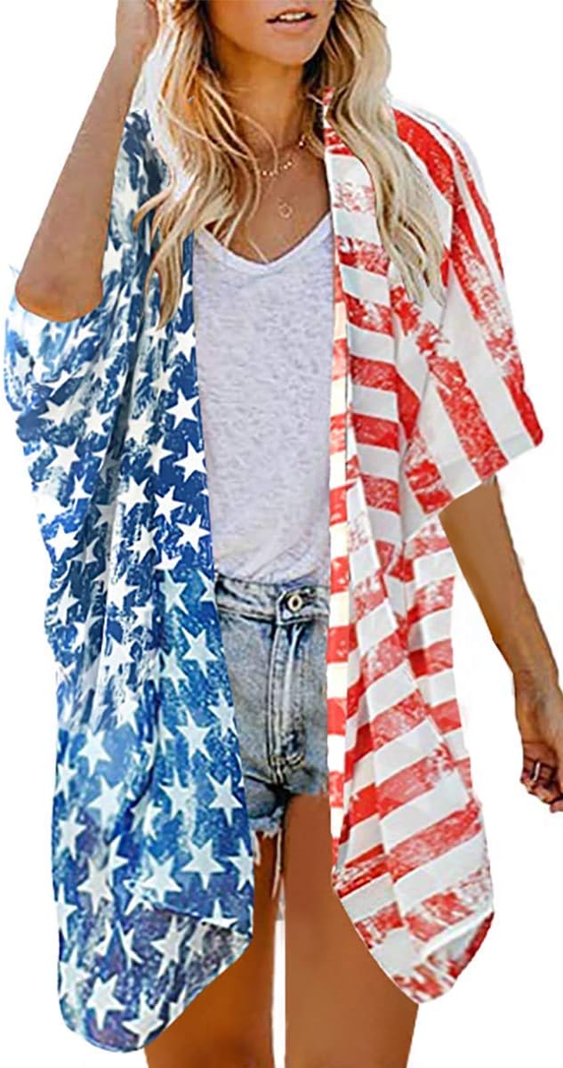 Women's Floral Print Puff Sleeve Kimono Cardigan Loose Cover Up Casual Blouse Tops 2026