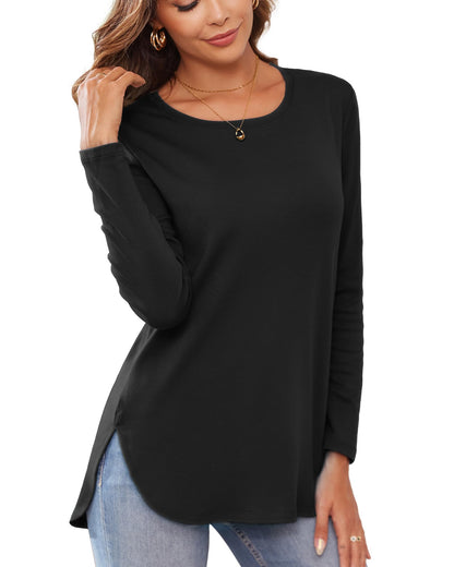 Herou Women's Casual Long Sleeve T Shirt Crewneck with Side Split Fall Pullover Loose Tunic Sweater Tops