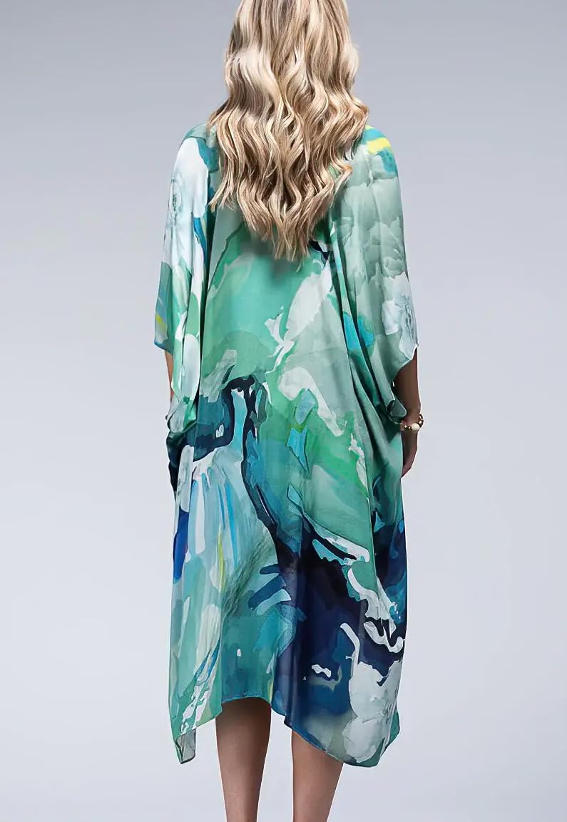 Breezy Lane Women's Kimono Cardigan Summer Swimsuit Coverups Beach Cover Up with Floral Print for Vacation