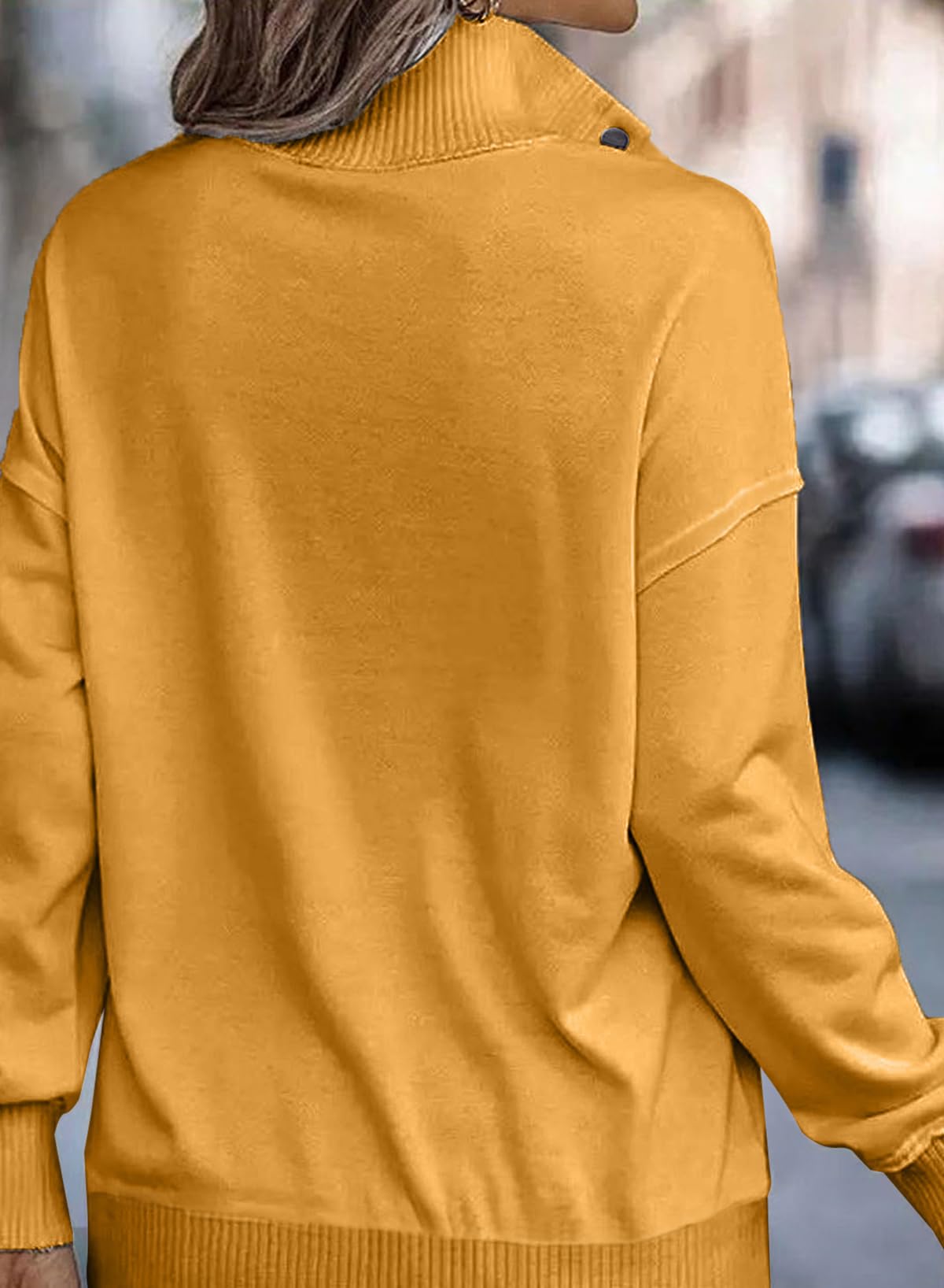 SHEWIN Women's Casual Long Sleeve Stand Neck Sweatshirt Lightweight Button Drawstring Pullover Tops