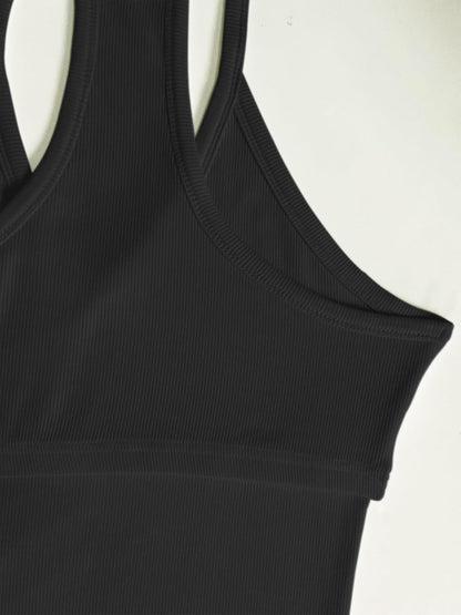 Jar of Love Women's Workout Tank Top with Built-in Shelf Bra-V-Neck Racerback Ribbed Cami for Gym, Yoga, Running