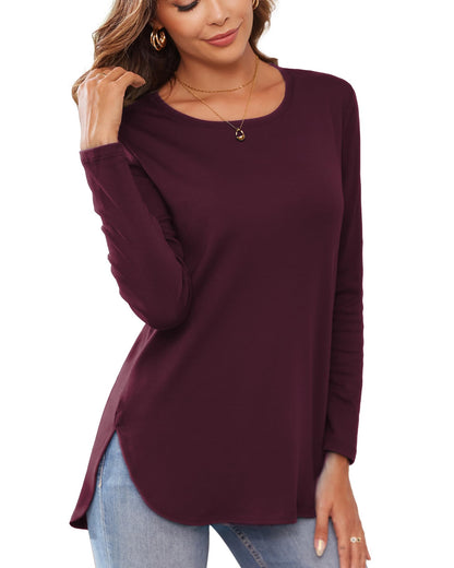 Herou Women's Casual Long Sleeve T Shirt Crewneck with Side Split Fall Pullover Loose Tunic Sweater Tops