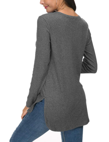 Herou Women's Casual Long Sleeve T Shirt Crewneck with Side Split Fall Pullover Loose Tunic Sweater Tops