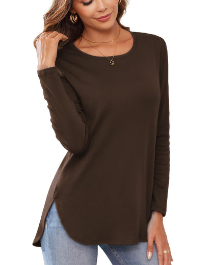 Herou Women's Casual Long Sleeve T Shirt Crewneck with Side Split Fall Pullover Loose Tunic Sweater Tops