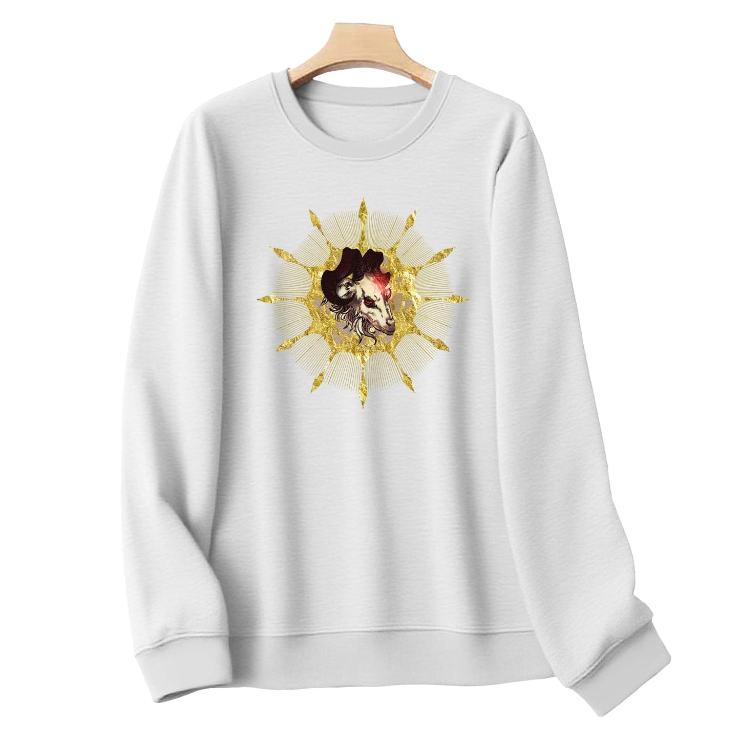 LOAIHA Womens Boho Western Skull Graphic Sweatshirt Long Sleeve Crewneck Pullover White Cotton Blend Casual Streetwear Top