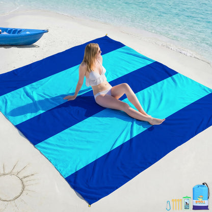 BYDOLL Beach Blanket Waterproof Sandproof Large Sand Free,78''X81''/10'X9' Oversized Sandless Lightweight Blanket Picnic Mat for Beach Travel Camping Hiking with Stakes