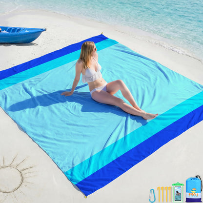 BYDOLL Beach Blanket Waterproof Sandproof Large Sand Free,78''X81''/10'X9' Oversized Sandless Lightweight Blanket Picnic Mat for Beach Travel Camping Hiking with Stakes