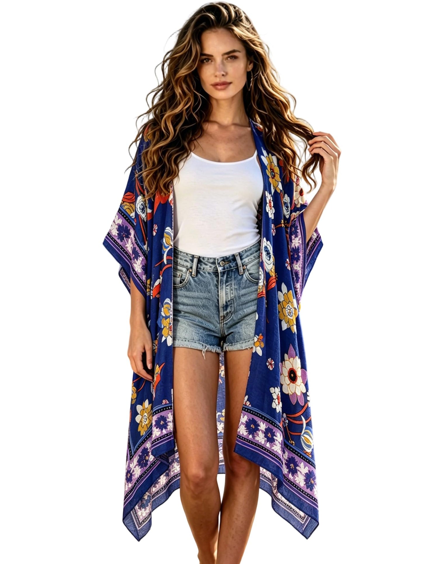 Breezy Lane Women's Kimono Cardigan Summer Swimsuit Coverups Beach Cover Up with Floral Print for Vacation