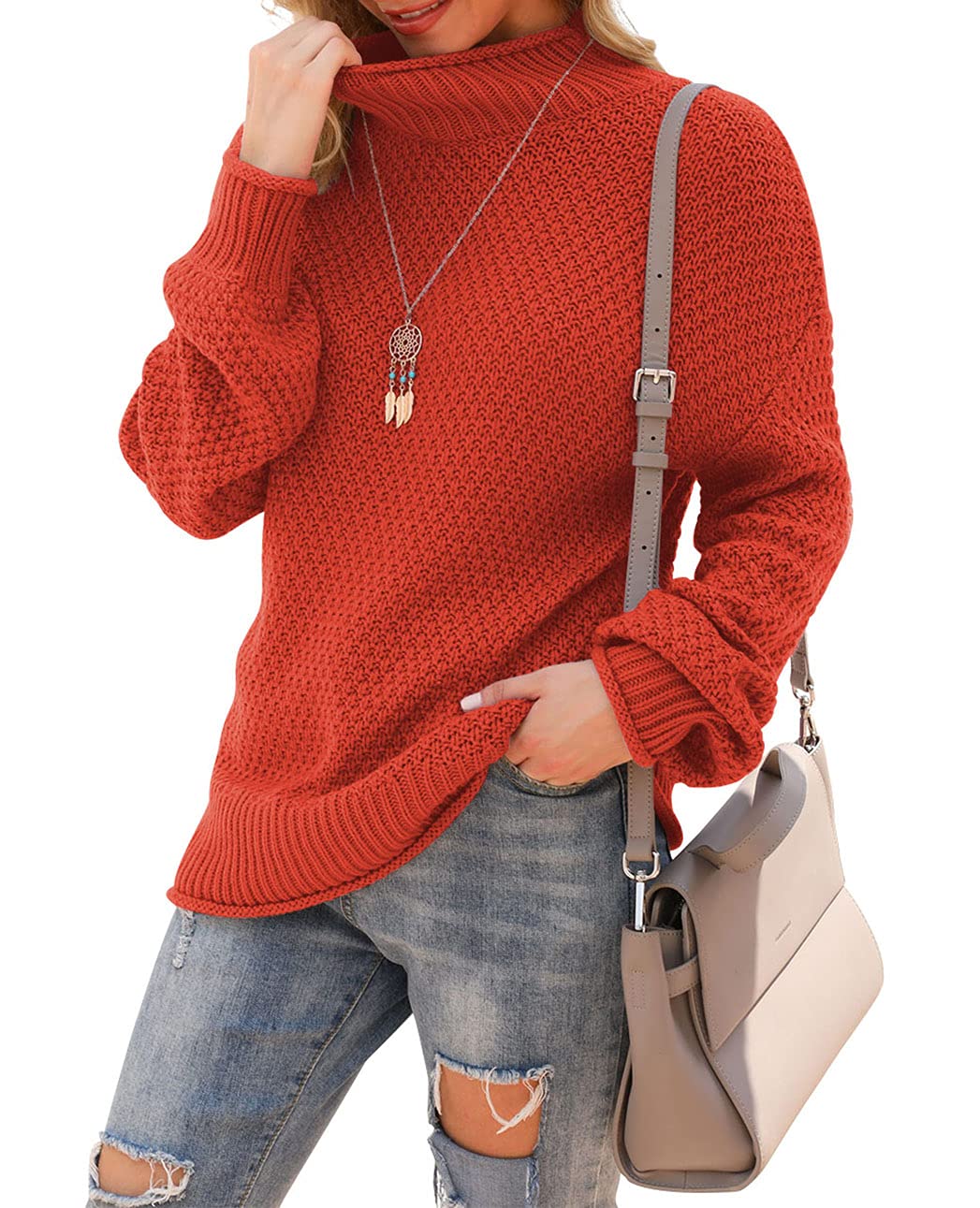 Jouica Women's Turtleneck Oversized Sweaters Batwing Long Sleeve Pullover Loose Chunky Knit Jumper