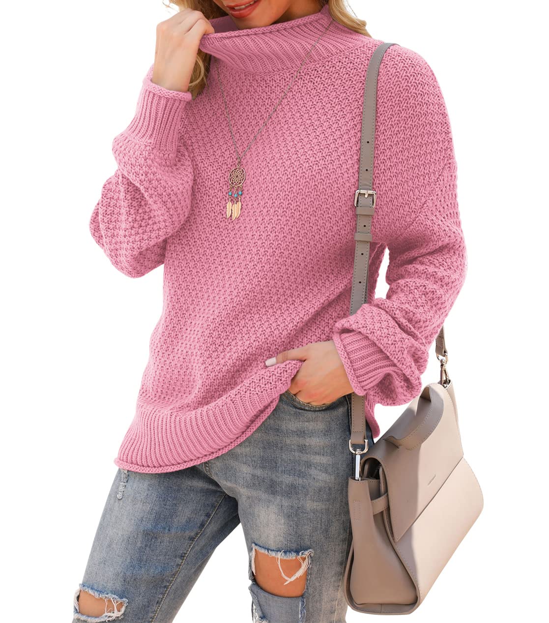 Jouica Women's Turtleneck Oversized Sweaters Batwing Long Sleeve Pullover Loose Chunky Knit Jumper