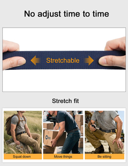 JUKMO Stretch Tactical Belt for Men, Military Work Rigger Hiking 1.5" Elastic Nylon Web Ratchet Quick Release Belt