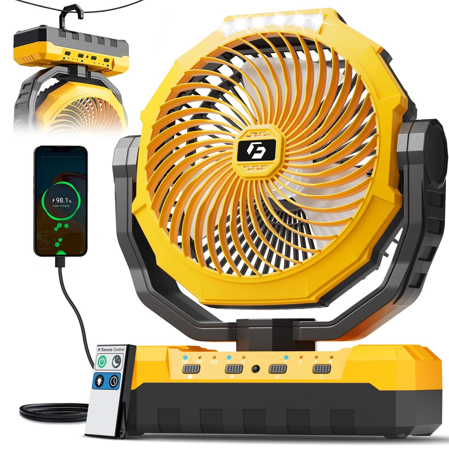 FRIZCOL 3-in-1 Camping Fan - Portable Fans Rechargeable - 24000mAh Battery Powered Fan with Light & Remote for Indoor, Outdoor, Tent, Travel, Fishing, Jobsite, Gifts for Men Dad Him - Green