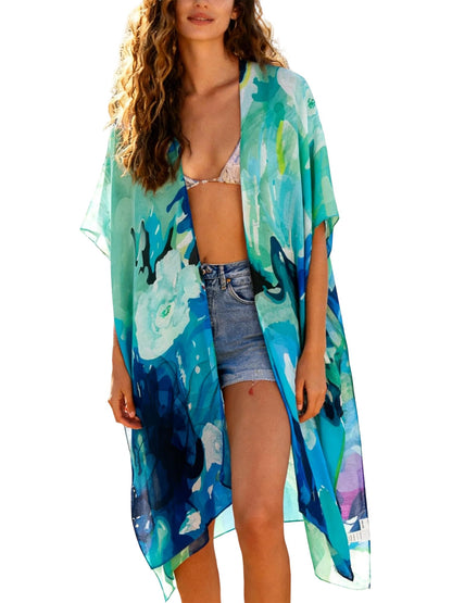 Breezy Lane Women's Kimono Cardigan Summer Swimsuit Coverups Beach Cover Up with Floral Print for Vacation