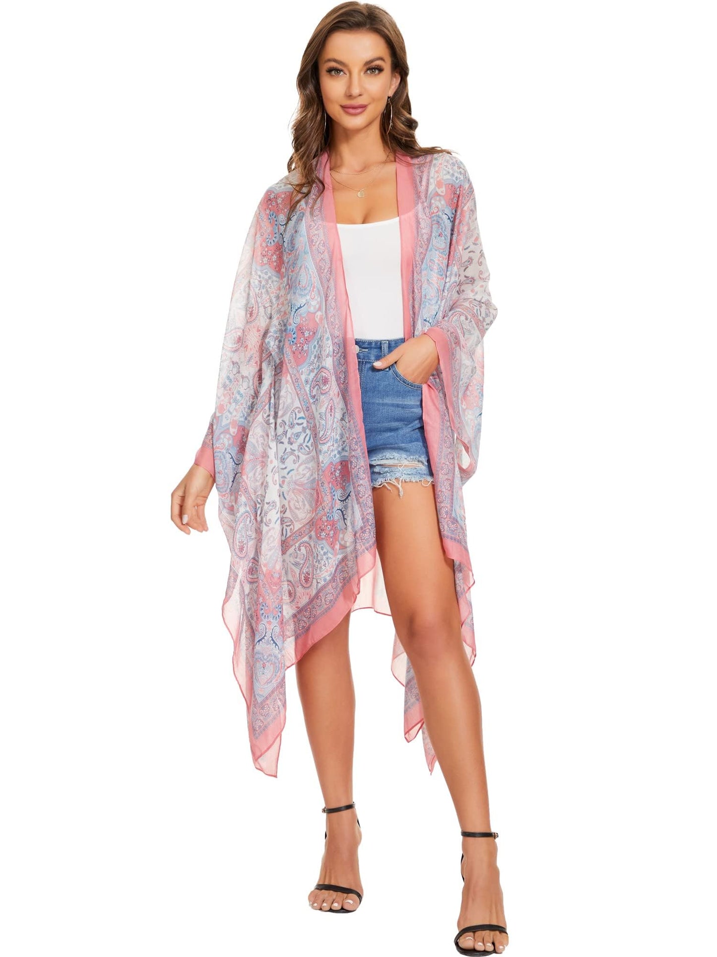 Breezy Lane Women's Kimono Cardigan Summer Swimsuit Coverups Beach Cover Up with Floral Print for Vacation