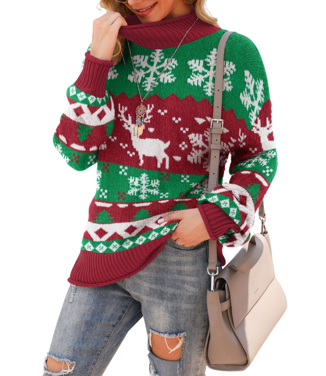 Jouica Women's Turtleneck Oversized Sweaters Batwing Long Sleeve Pullover Loose Chunky Knit Jumper