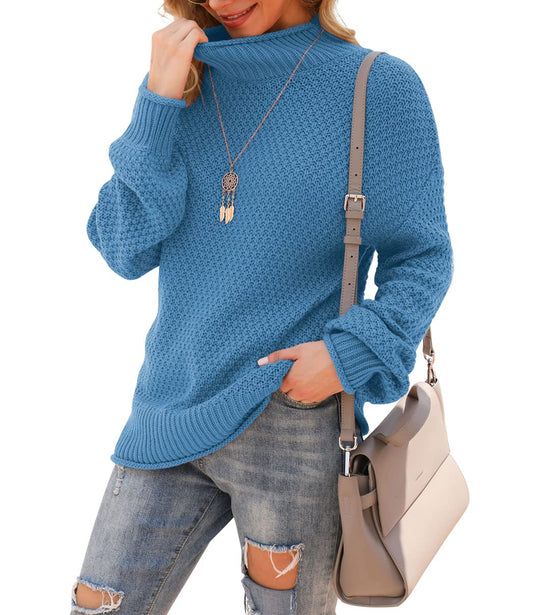 Jouica Women's Turtleneck Oversized Sweaters Batwing Long Sleeve Pullover Loose Chunky Knit Jumper