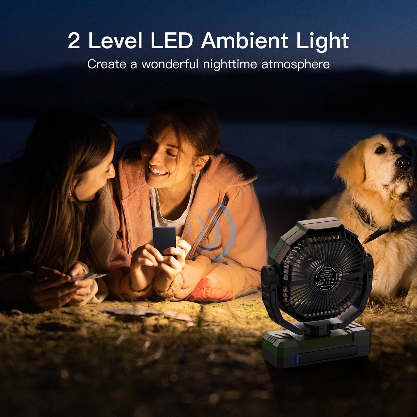 FRIZCOL 3-in-1 Camping Fan - Portable Fans Rechargeable - 24000mAh Battery Powered Fan with Light & Remote for Indoor, Outdoor, Tent, Travel, Fishing, Jobsite, Gifts for Men Dad Him - Green