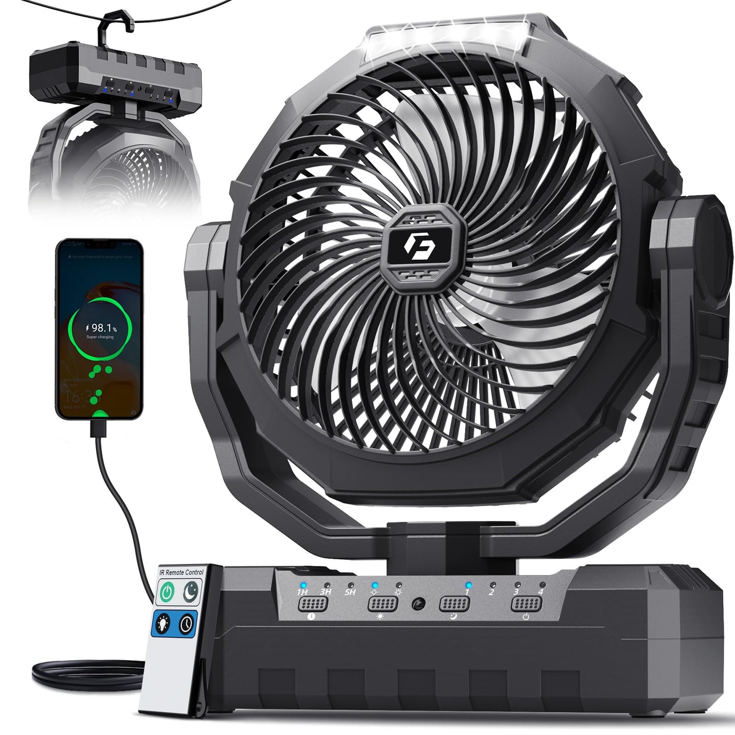 FRIZCOL 3-in-1 Camping Fan - Portable Fans Rechargeable - 24000mAh Battery Powered Fan with Light & Remote for Indoor, Outdoor, Tent, Travel, Fishing, Jobsite, Gifts for Men Dad Him - Green