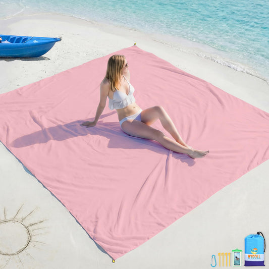 BYDOLL Beach Blanket Waterproof Sandproof Large Sand Free,78''X81''/10'X9' Oversized Sandless Lightweight Blanket Picnic Mat for Beach Travel Camping Hiking with Stakes