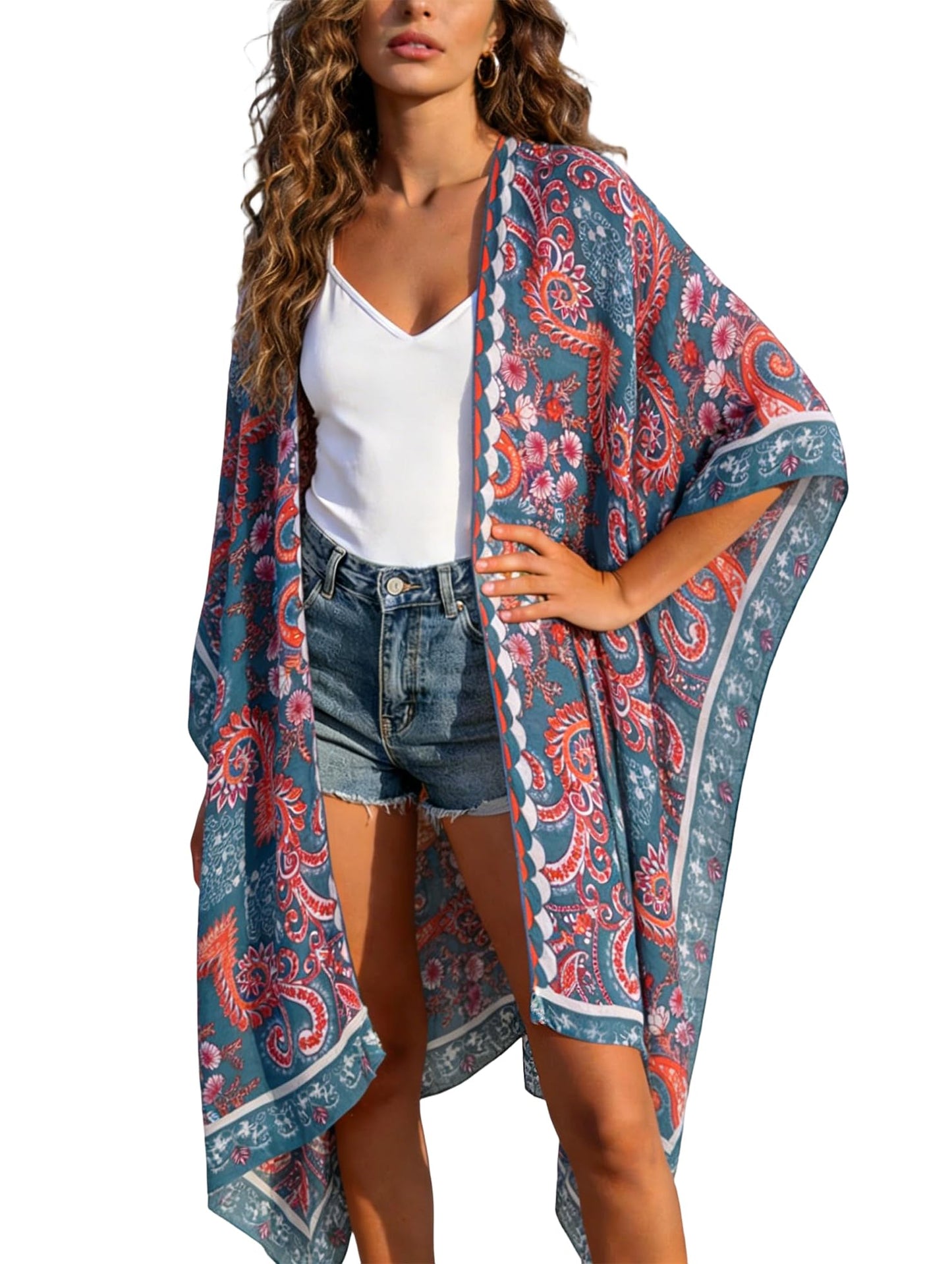 Breezy Lane Women's Kimono Cardigan Summer Swimsuit Coverups Beach Cover Up with Floral Print for Vacation