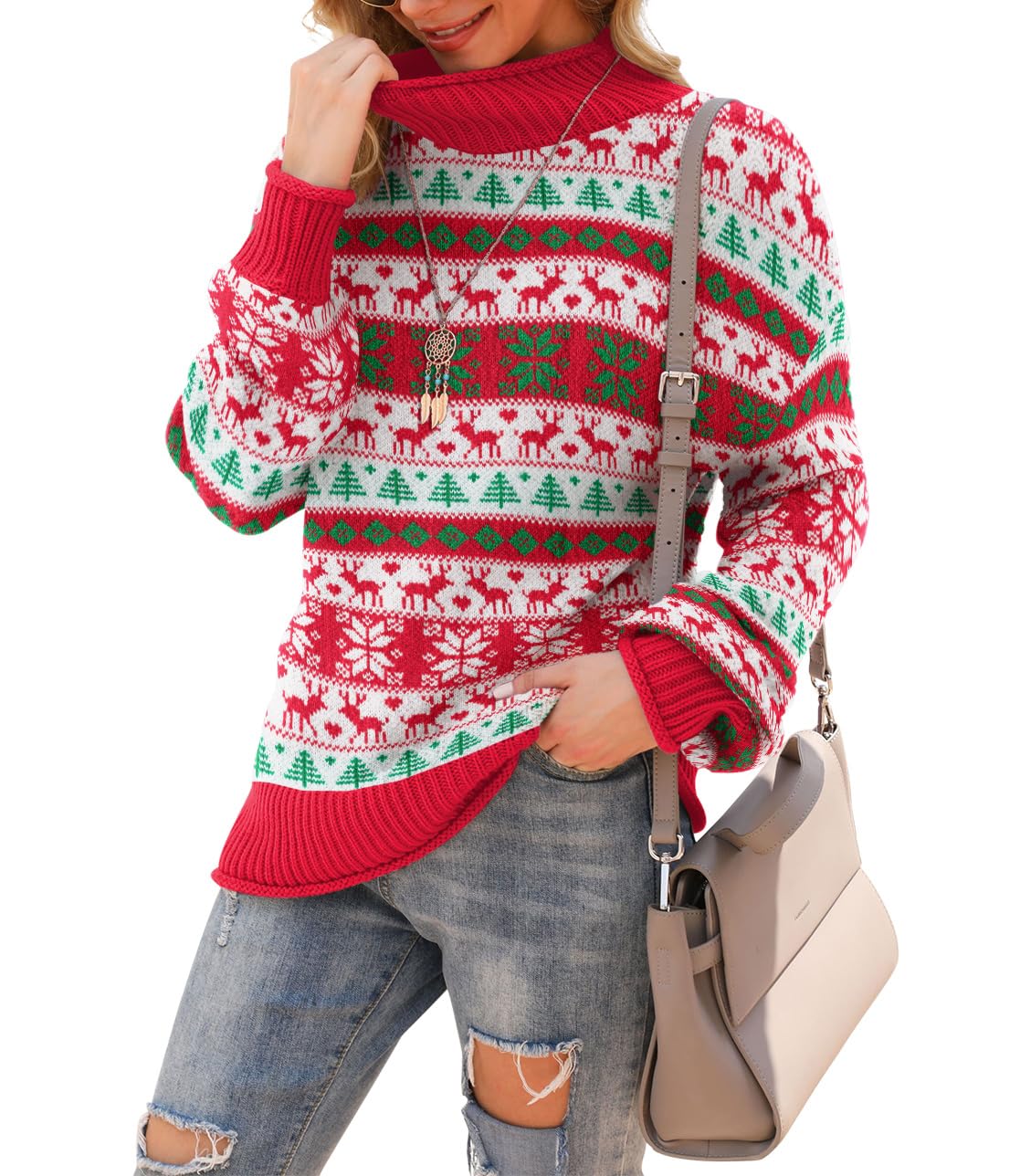 Jouica Women's Turtleneck Oversized Sweaters Batwing Long Sleeve Pullover Loose Chunky Knit Jumper