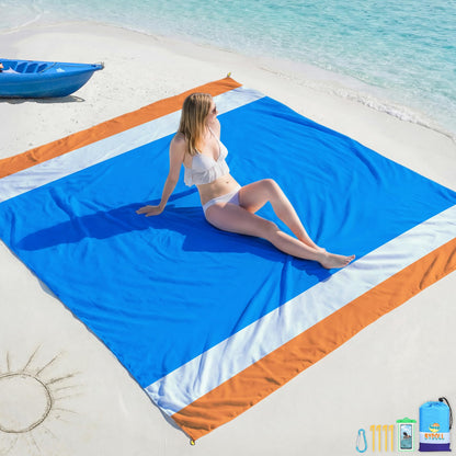 BYDOLL Beach Blanket Waterproof Sandproof Large Sand Free,78''X81''/10'X9' Oversized Sandless Lightweight Blanket Picnic Mat for Beach Travel Camping Hiking with Stakes