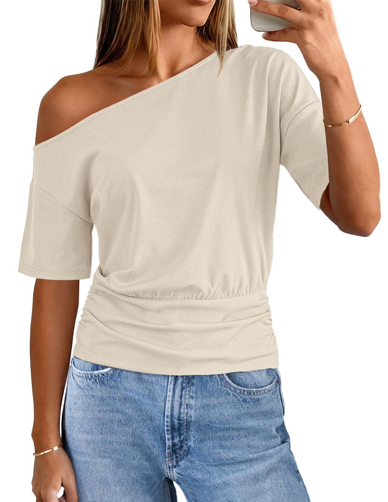 MEROKEETY Women's Off The Shoulder Short Sleeve Tops 2026 Summer Casual Going Out Trendy Y2k T Shirts