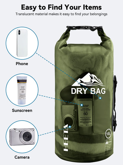 HEETA Dry Bag Waterproof for Women Men, 5L/10L/20L/30L/40L Roll Top Lightweight Dry Storage Bag Backpack with Phone Case for Travel Swimming Boating Kayaking Paddle Board Camping Beach Accessories