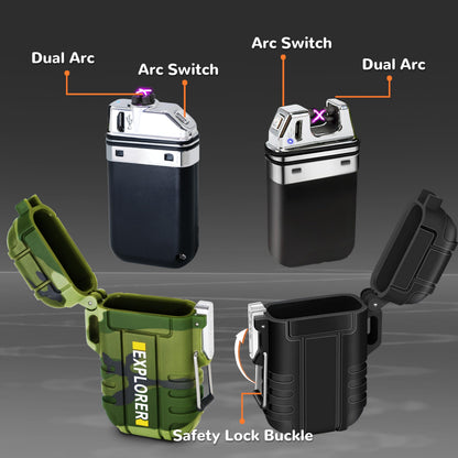 2 Pack Waterproof Lighter Outdoor Windproof Torch Lighters Dual Arc Butane Electric Lighters USB Rechargeable Lighters Flameless Plasma Lighter Camping Hiking Adventure Survival Tactical Gear