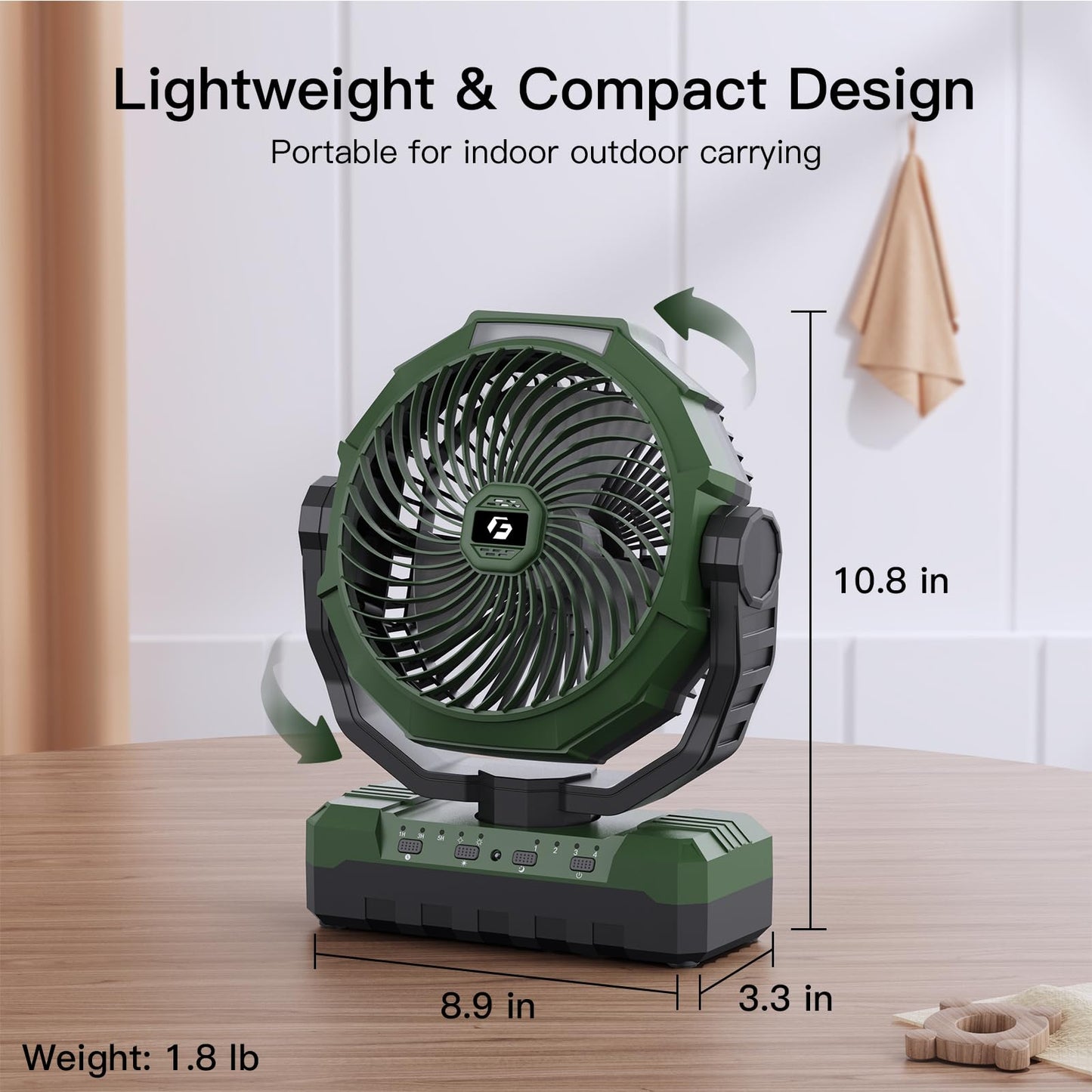 FRIZCOL 3-in-1 Camping Fan - Portable Fans Rechargeable - 24000mAh Battery Powered Fan with Light & Remote for Indoor, Outdoor, Tent, Travel, Fishing, Jobsite, Gifts for Men Dad Him - Green