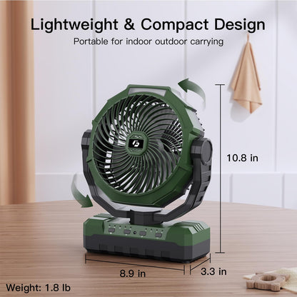 FRIZCOL 3-in-1 Camping Fan - Portable Fans Rechargeable - 24000mAh Battery Powered Fan with Light & Remote for Indoor, Outdoor, Tent, Travel, Fishing, Jobsite, Gifts for Men Dad Him - Green